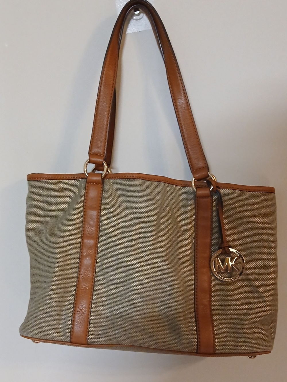 Michael Kors Tan Leather-Trim Gold Mesh Tote